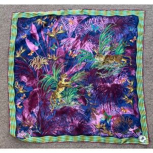 Mantero vintage tiger butterfly silk scarf square 26” x 26”